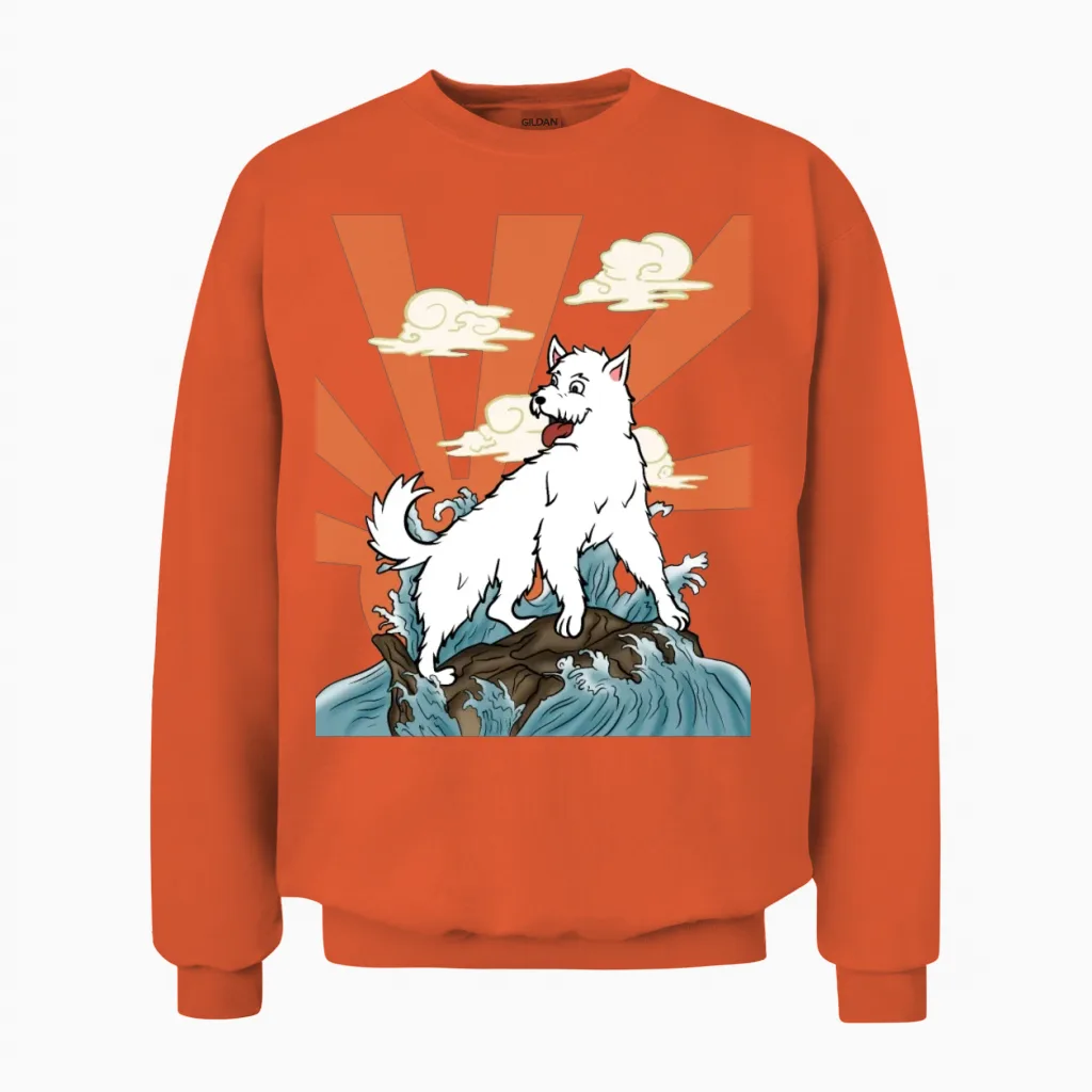 Westie Japanese Retro Unisex Sweatshirt in Orange