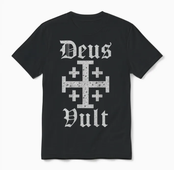 Deus Vult | Jerusalem Cross | Christian Templar Unisex T-Shirt in Black