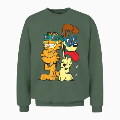 Garfield & Odie Wearing Shades Cool Shot Unisex Sweatshirt - Military Green
