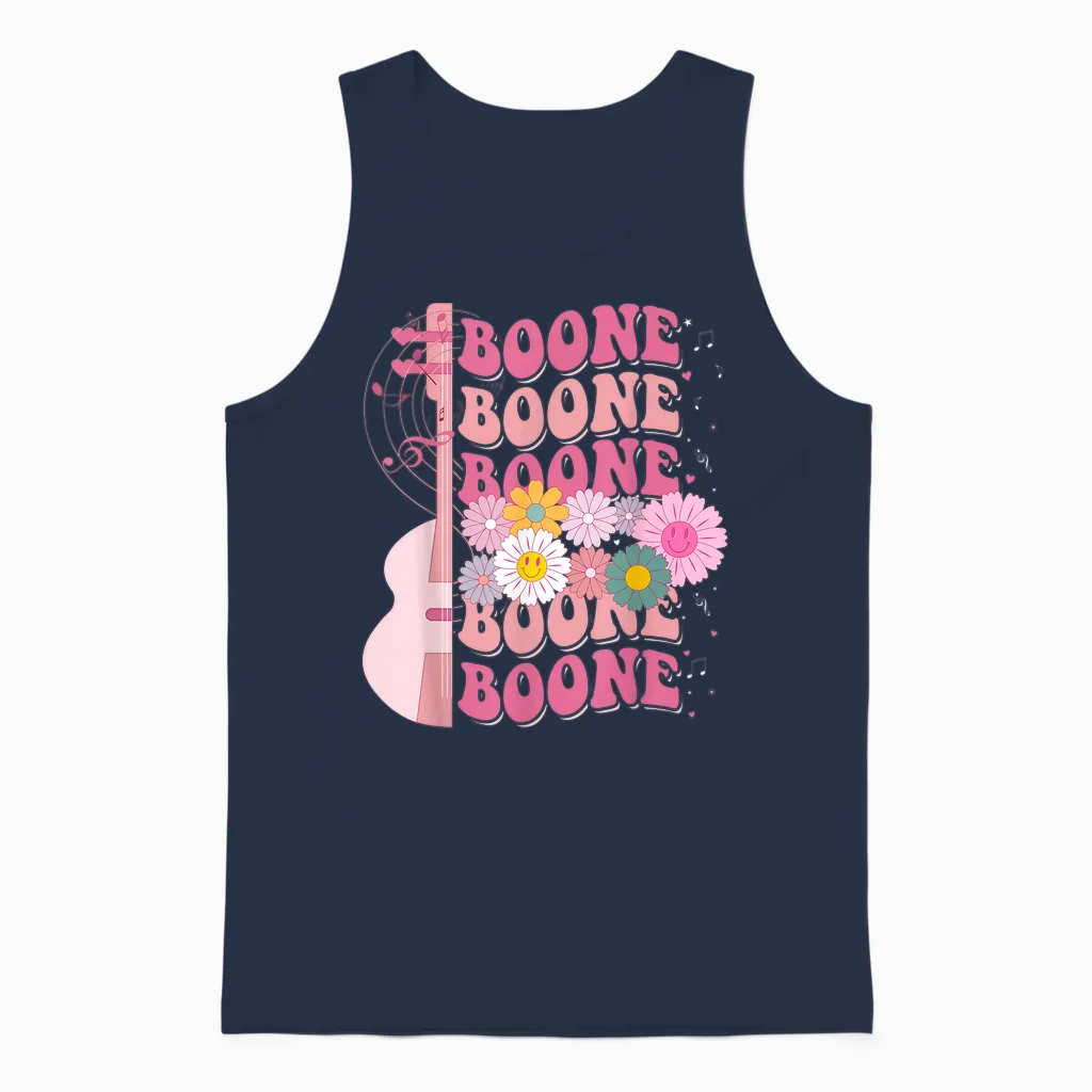 Girl Retro Boone Groovy Flower First Name Personalized 80's Unisex Tank Top in Navy