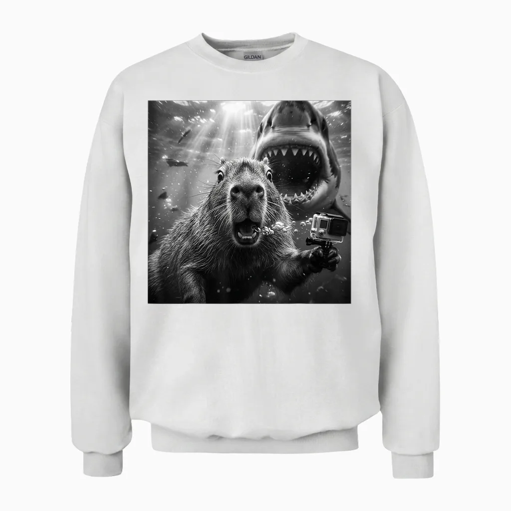 Capybara Selfie Unterwasser Lustige Szene Illustration Unisex Sweatshirt in White