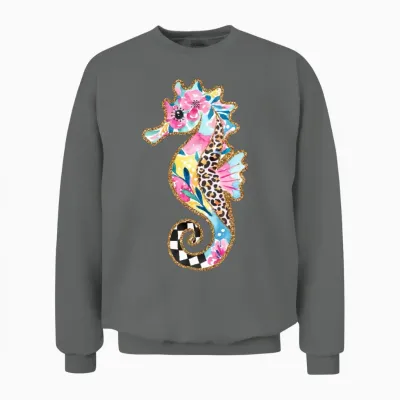 Retro Summer Seahorse Unisex Sweatshirt - Graphite Heather