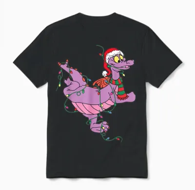Cute Dragon Figment Lights Christmas Santa Animal Women Men Unisex T-Shirt - Black
