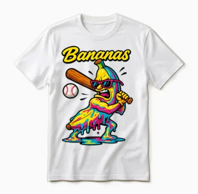 Funny Banana Swinging Baseball Funny Drip Mascot Cool Banana Unisex T-Shirt - White