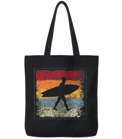 Surfer Retro Tote Bags - Black