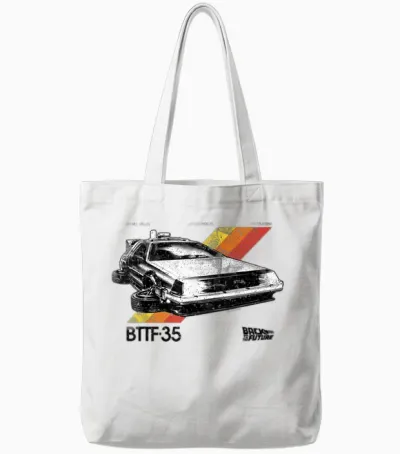 Back to the Future, 35th Edition of Retro Stripe Delorean Tote Bags - White