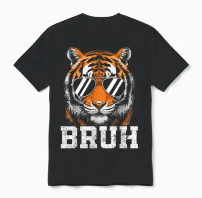 Bruh Tiger Graphic Tee Men Toddler Boys Animal Kids Tiger Unisex T-Shirt - Black