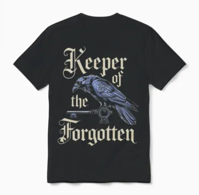 Keeper of the Forgotten Raven and Key Artwork Unisex T-Shirt - Black