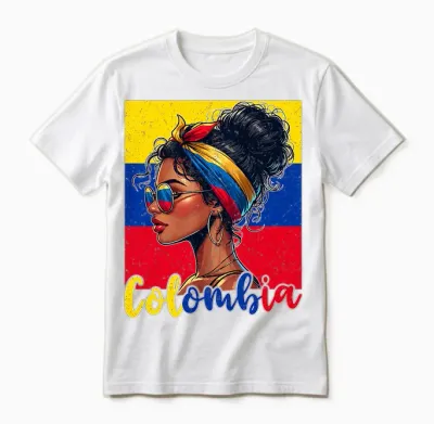 Drapeau Colombien Fille Colombienne Fière Afro Colombienne T-Shirt Haut De Gamme Unisex T-Shirt - White