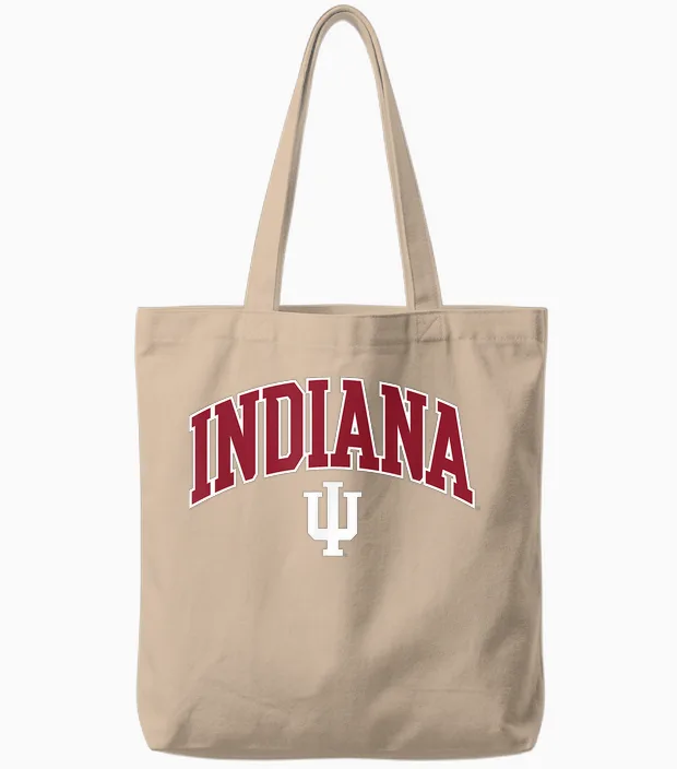 Indiana Hoosiers Arch Over Logo Officially Licensed Tote Bags in Natural