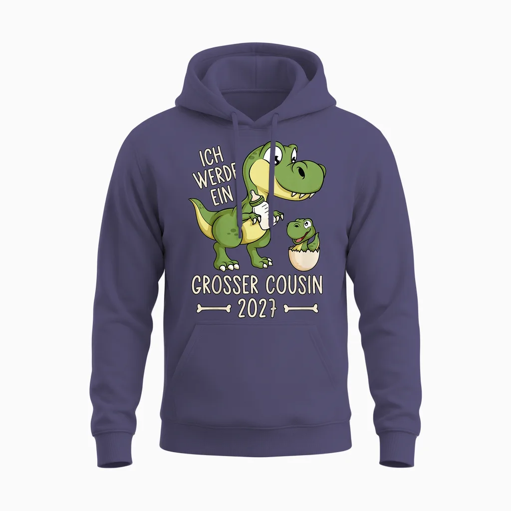 Kinder Dinosaurier Baby Dino Ich Werde Ein Großer Cousin 2027 Unisex Hoodie in Heather Sport Dark Navy