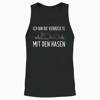 Women's T-Shirt with German Text "ich Bin Die Verrückte Mit Den Rabbit", Black Unisex Tank Top - Black