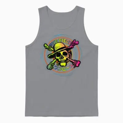 Straw Hat One Piece Anime Pirates Color Logo Kanji T-Shirt, Black, S Unisex Tank Top - Sport Grey