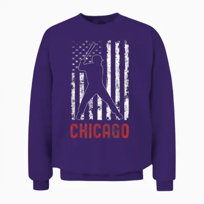 Chicago Illinois American Flag Baseball Weathered Unisex Sweatshirt - Purple