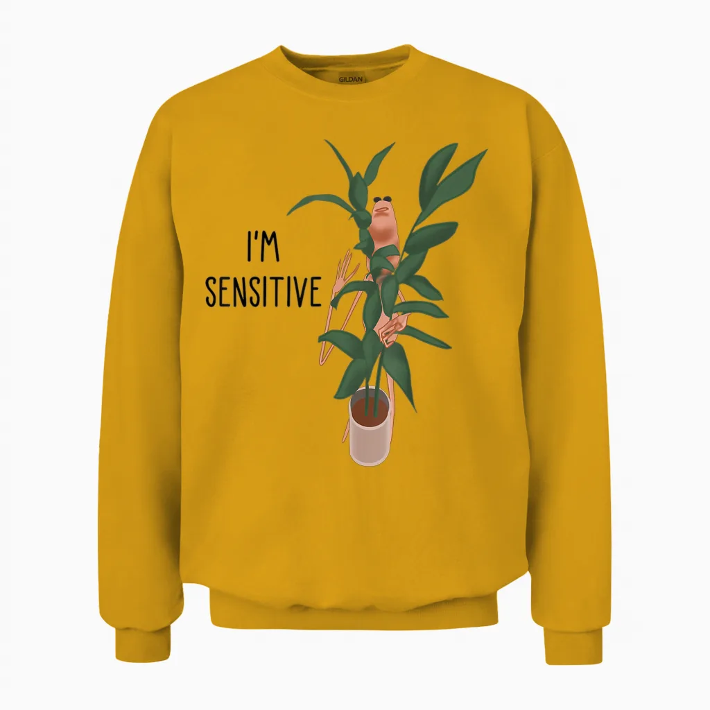 Marcus the Worm Iβm Sensitive Funny Meme Brain Rot Unisex Sweatshirt in Gold