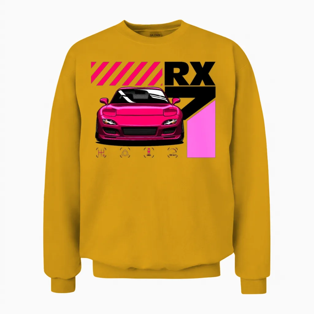 Mazda Rx7 Front Pink Unisex Sweatshirt in Gold