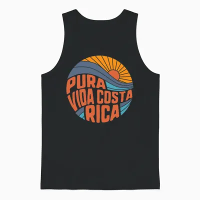 Pura Vida Costa Rica Shirt, Vintage Sunset Unisex Tank Top - Black