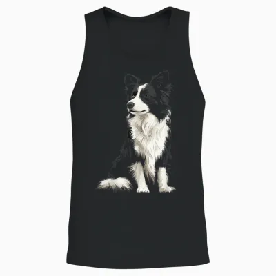 Border Collie Dog Pet Illustration Border Collie T-Shirt, Black Unisex Tank Top - Black