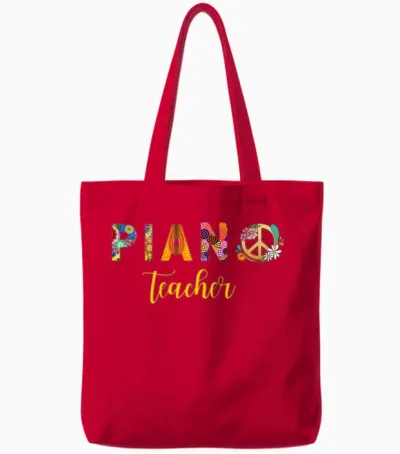 Retro Piano Teacher Tote Bags - Red