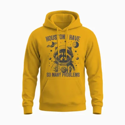 Housten I Have So Many Problems Raccoon Astronaut Funny T-Shirt, Gray Unisex Hoodie - Gold