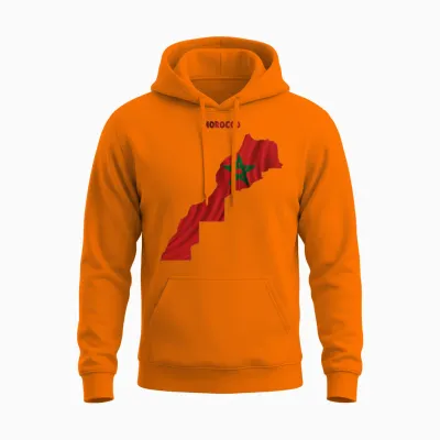T-Shirt Drapeau Marocain Ondulé à L'intérieur De La Carte Du Maroc T-Shirt Haut De Gamme Unisex Hoodie - Safety Orange