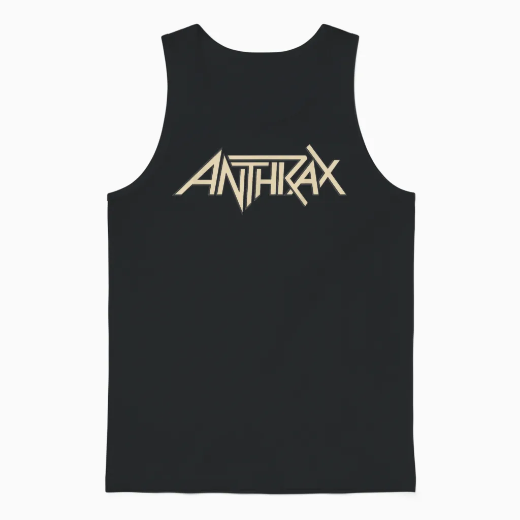 Anthrax Tan Logo T-Shirt, Brown Unisex Tank Top in Black