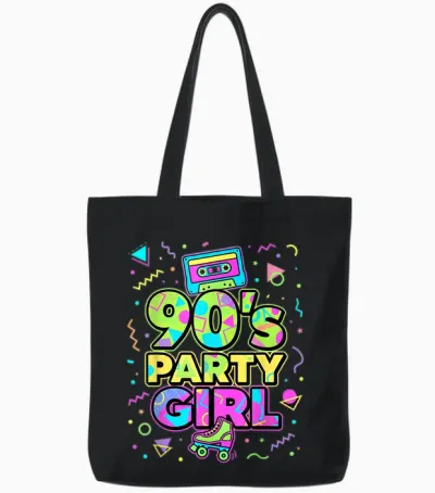 90s Party Girl Damen Outfit 90er Jahre Tote Bags - Black