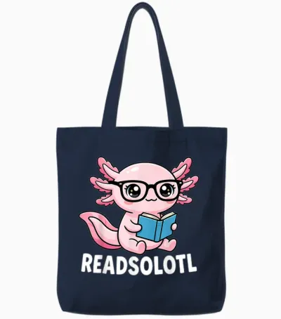 Axolotl Read Books Outfit Cool Reading Kids Book Character Tote Bags - Navy