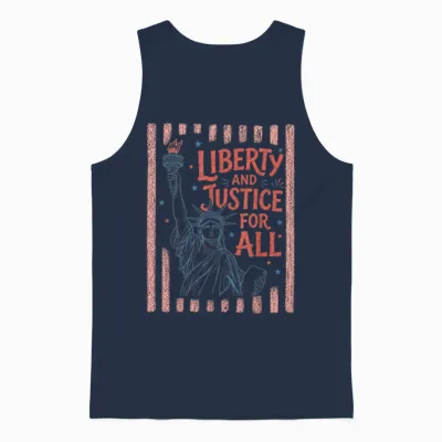 Retro Funny 4th of July with Liberty and Justice for All Unisex Tank Top - Navy