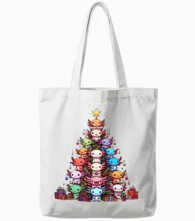 Axolotl Cute Christmas Tree for Women Men Kids T-Shirt, Black, S Tote Bags - White