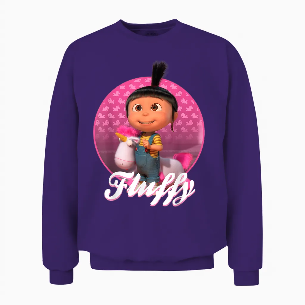 Portrait Despicable Me Agnes and Papoy Fluffy Circle Unisex Sweatshirt in Purple