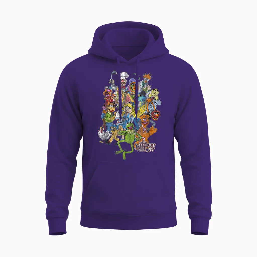 Disney the Muppets Main Characters Distressed Group Shot Unisex Hoodie in Purple