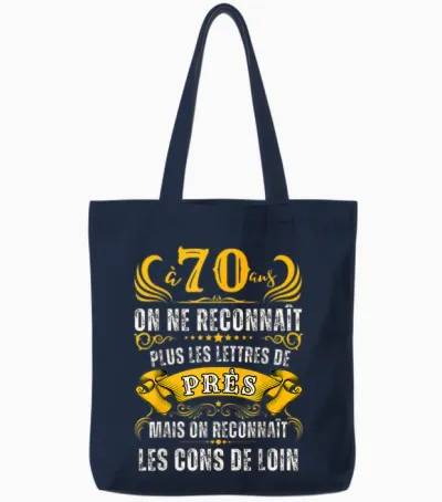 Birthday 70 Years Men Joke 70 Years Gift Vintage T-Shirt, Black, S Tote Bags - Navy