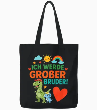 Children's Funny "ich Werde Großer Bruder 2026" Dinosaur Dinosaur Children's Tote Bags - Black