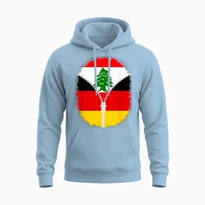 Libanon-Deutschland-Flagge, Libanesischer Deutscher Reißverschluss Unisex Hoodie - Light Blue