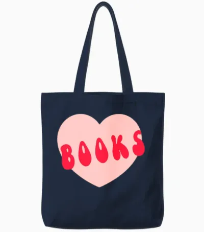 Funny I Love Books Print with Heart ,funny Reading Tote Bags - Navy