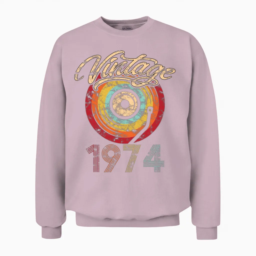 1974 Geburtstag Vinyl Vintage Unisex Sweatshirt in Light Pink
