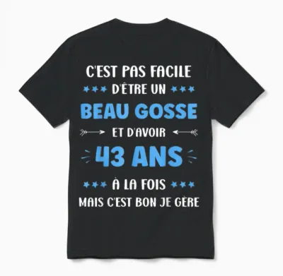 Funny Boy 43 Years Old Handsome Kid Birthday 43 Years Old T-Shirt, Black, S Unisex T-Shirt - Black