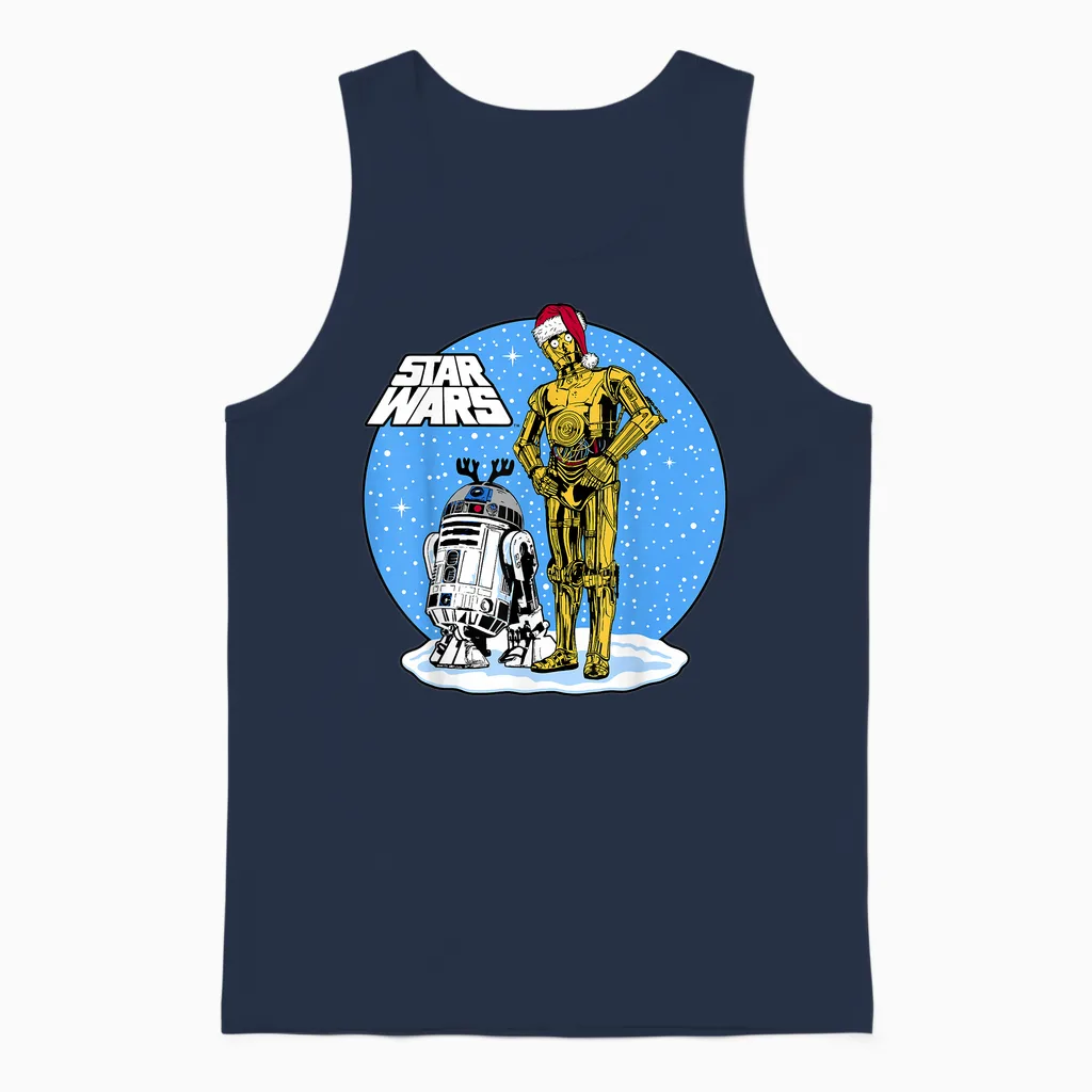 Star Wars Christmas C-3po & R2-D2 Snow Globe Unisex Tank Top in Navy