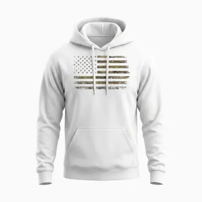 Camo American Flag Usa Camouflage Men Boys Women Girls Unisex Hoodie - White