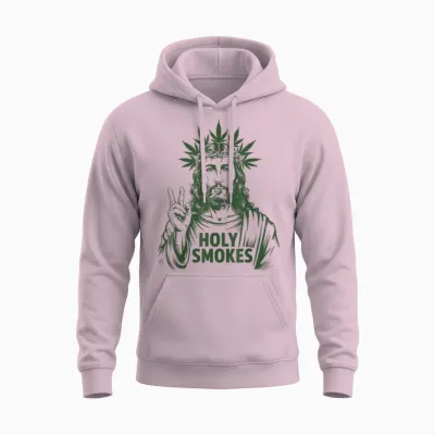 Retro Holy Smokes Jesus Marihuana Unkraut Cannabis Stoner 420 Unisex Hoodie - Light Pink