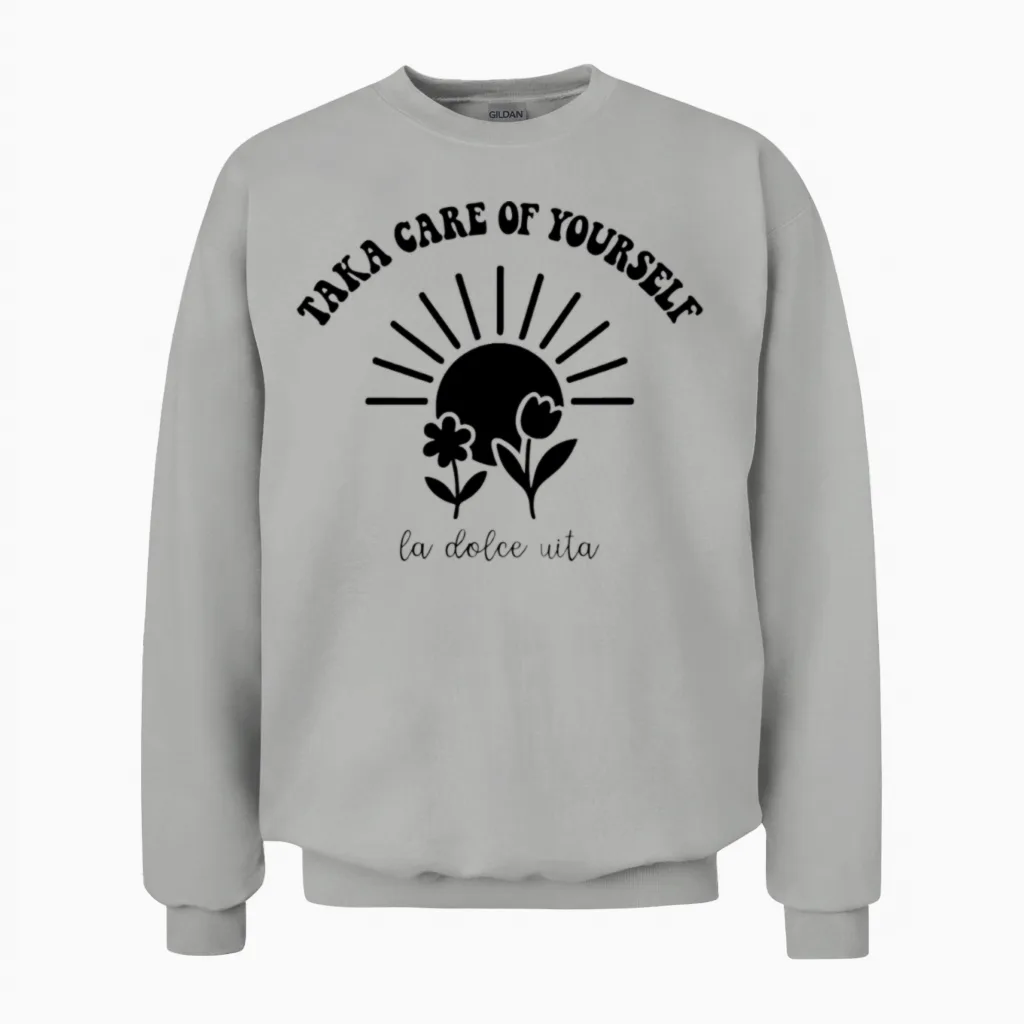 Shine Bright, Grow Free Taka Care of Yourself Unisex Sweatshirt in Ash