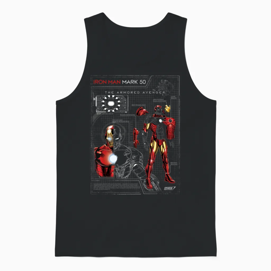 Iron Man Armor Plated Suit Blue Print Schematic Unisex Tank Top in Black
