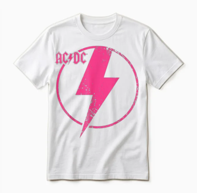 Offiziell Ac/dc Pink Distressed Logo Acdc Unisex T-Shirt in White