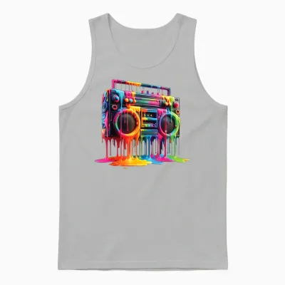 Dripping Paint Boombox Old-School 80s Hip Hop Street Style Unisex Tank Top - Ash