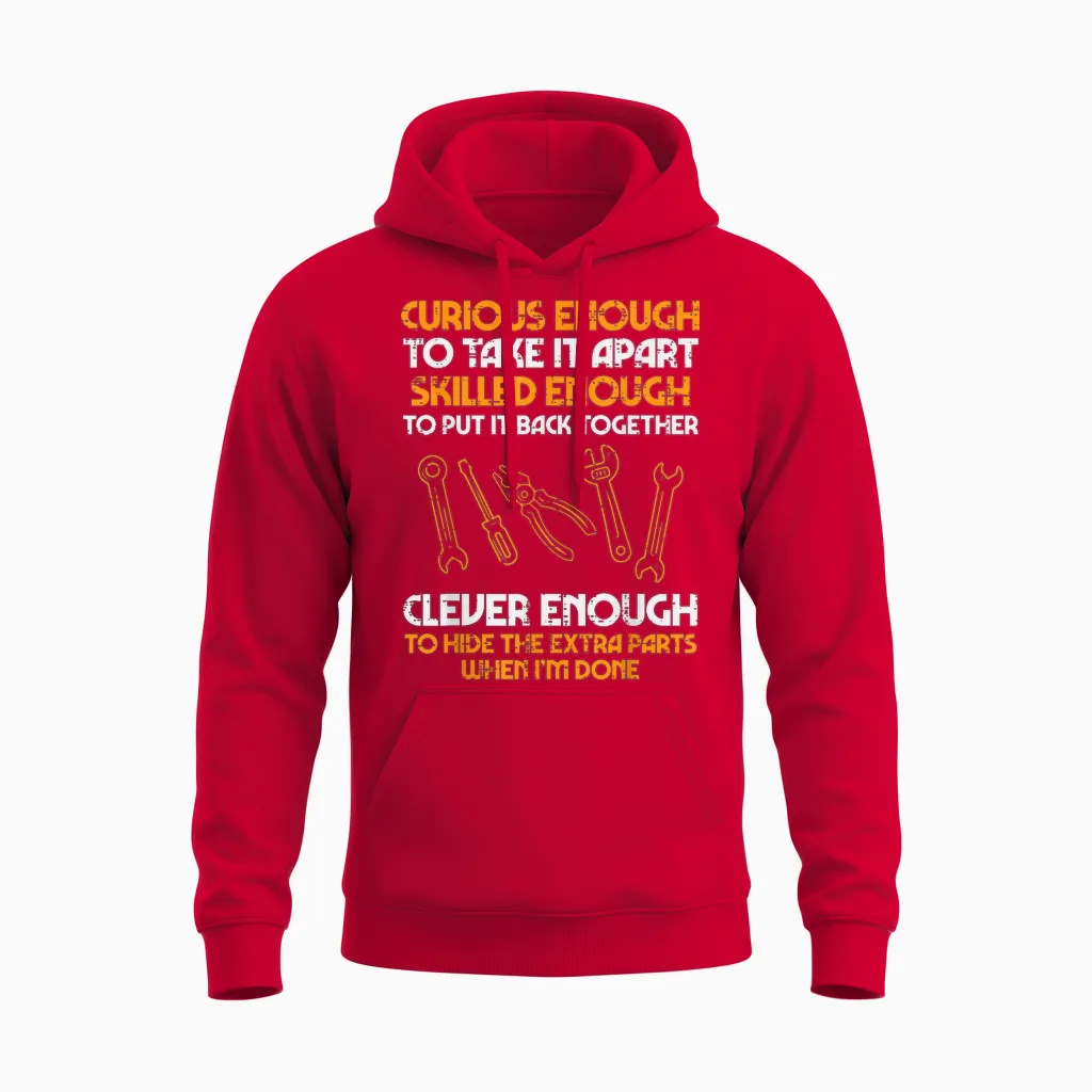 Curious Enough to Take It Apart Car Auto Garage Mechanic Men Unisex Hoodie in Red