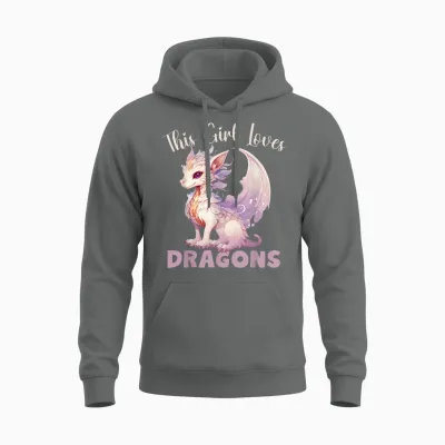 This Girl Loves Dragon for Girls in Pink and Purple T-Shirt, Black, S Unisex Hoodie - Graphite Heather