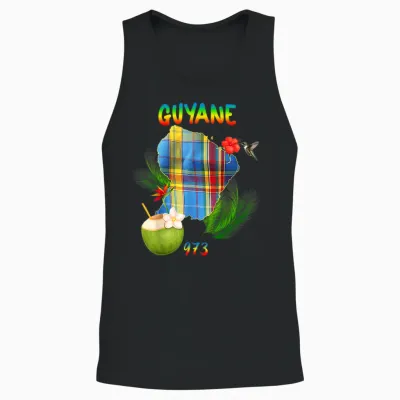 Beautiful French Guiana 973 Madras Hibiscus Hummingbird Coconut Unisex Tank Top - Black