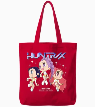 Kpop Demon Hunters Huntrix Chibi Officially Licensed Tote Bags - Red