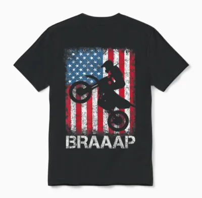 Braaap Vintage Usa American Flag Tee Motocross Dirt Bike Unisex T-Shirt - Black
